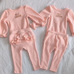 Twin Girl Bundle Two Sets Of Hello Pumpkin Fall Outfits, 6-9 Months